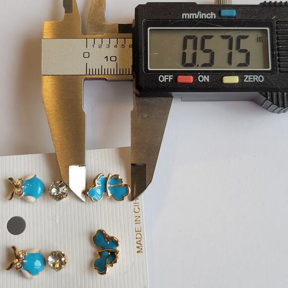 Blue Owl Stud Earrings Set w/ Crystal Studs & Butterfly Pair 3 Pair, Gift Bag - Picture 5 of 6